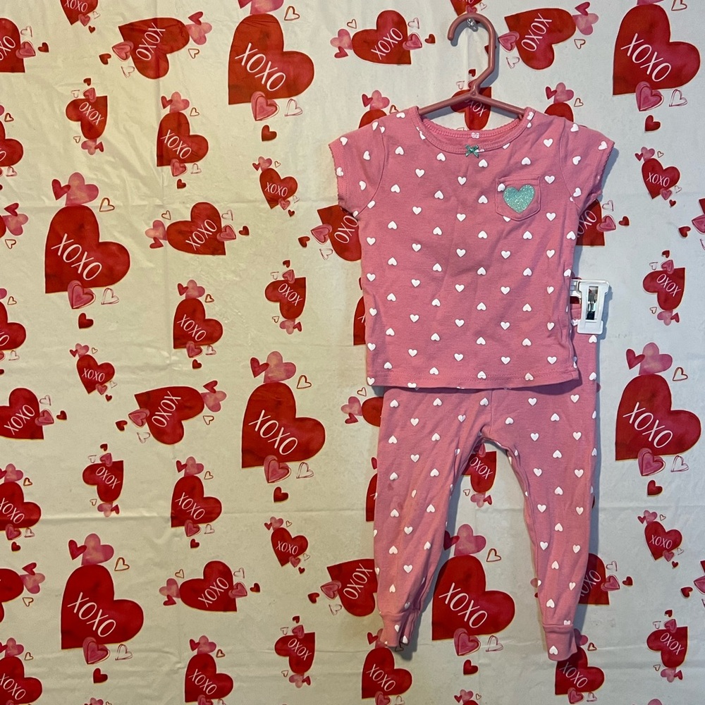 Carters pink pjs with white heart Size 18mths